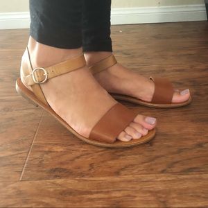 Two tone ankle strap flat sandals
